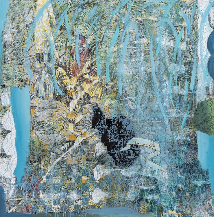 JEONGSU WOO. FOUNTAIN OF YOUTH (DETAIL), 2023. ACRYLIC AND INK ON CANVAS, 120 X 120 CM.