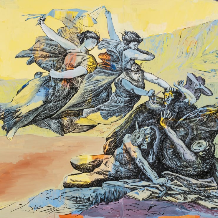 Jeongsu Woo, Licking painterly the revolutions_Justice, Vengeance, and Truth, 2022 Acrylic, ink on canvas, 162 x 260 cm