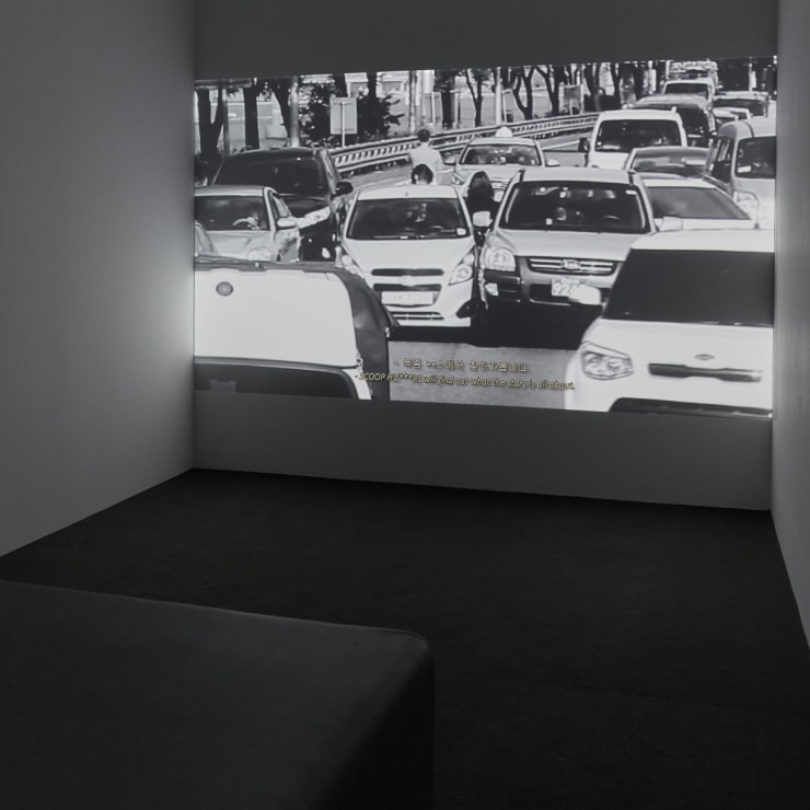 Kim Heecheon, Sleigh Ride Chill, 2016, HD video, color, sound, 17’27“ Installation view, WORLDBUILDING, JSC Düsseldorf Photo: Alwin Lay, Cologne