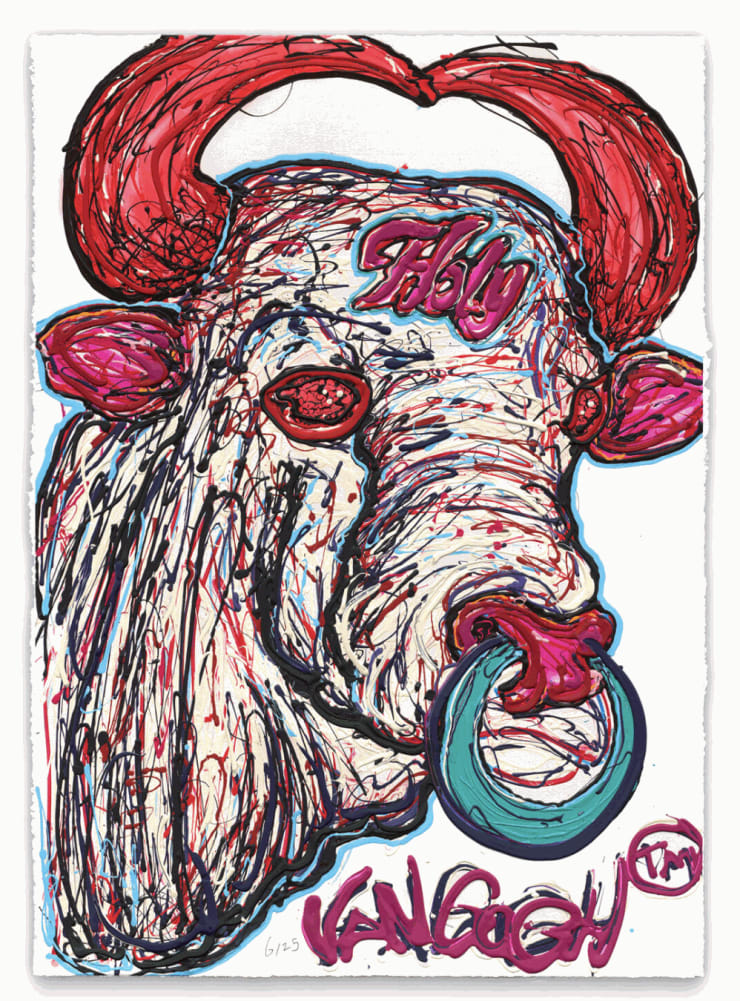 Holy Bull Mixed Media (Giclée with Acrylic Paint in various colors) Materials: Museum Rag 300g with Deckled edges Hand Cut Size: 57 cm x 80 cm Limited Edition: 1 - 25 Hand Signed And Numbered by Lieuwe Van Gogh Year: 2024 Price: € 695,- (incl. VAT / excl. shipping) Order here: https://salomeartventure.com/product/lieuwe-van-gogh-holy-bull/