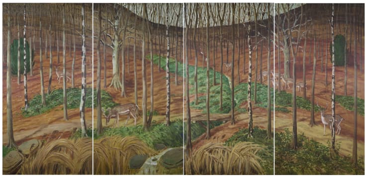 Edwin Maxwell Fry - Forest with a Herd of Deer - A Four Panel Frieze