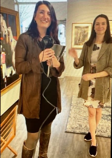 Karin Clarke and Jordan Stanaway during a Facebook Live exhibit tour, 2021.