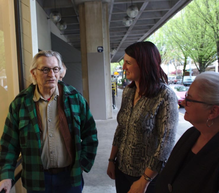 Artist Rick Bartow with Karin Clarke and Tina Schrager, 2015. Photo by Bob Keefer.