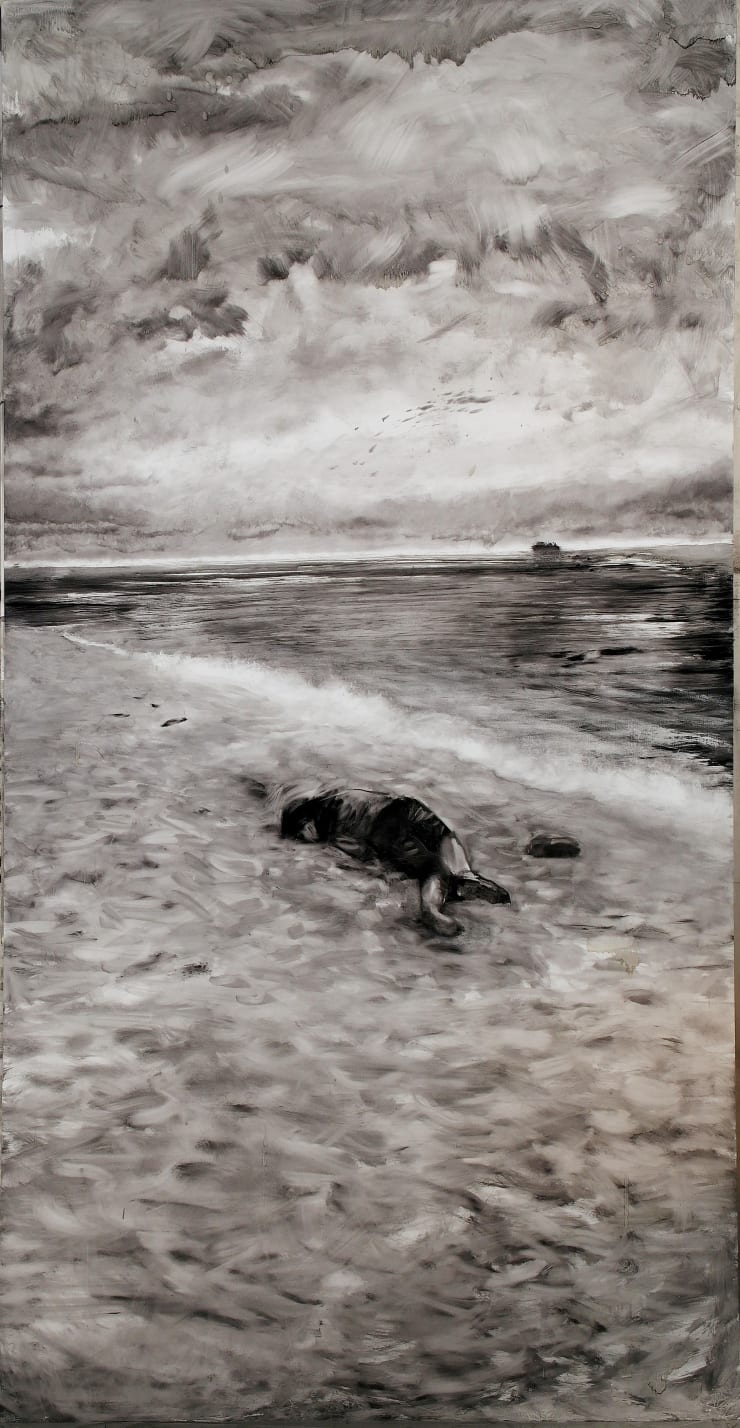 Audrey Frank Anastasi Dead Boy Oil on Sintra panel 96 x 48 in 2017