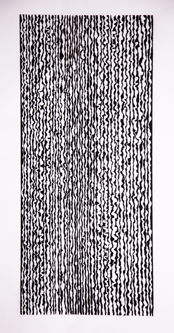 Hudson Currents 2, woodcut, 42 x 24 in, 2019