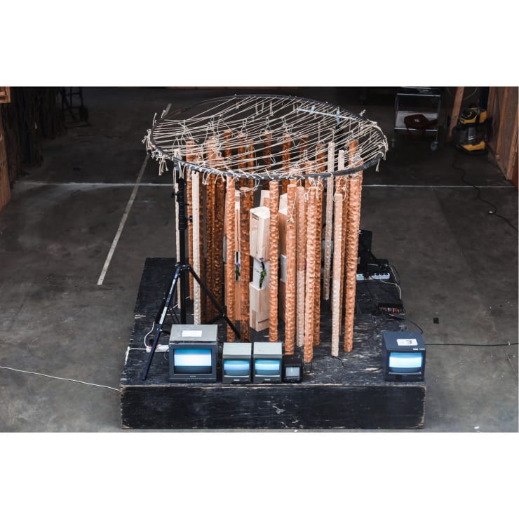 Jeremy Leung. irido, 2022-2024. Upcycled wood, raw steel, gypsum, hemp rope, 150 x 200 cm.