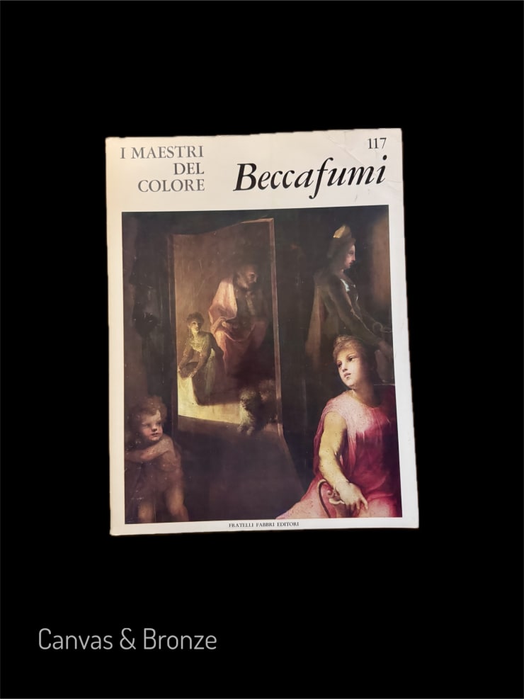 Cover of "I Maestri del Colore" featuring a painting by Beccafumi, depicting figures in a classical style with rich, warm tones.