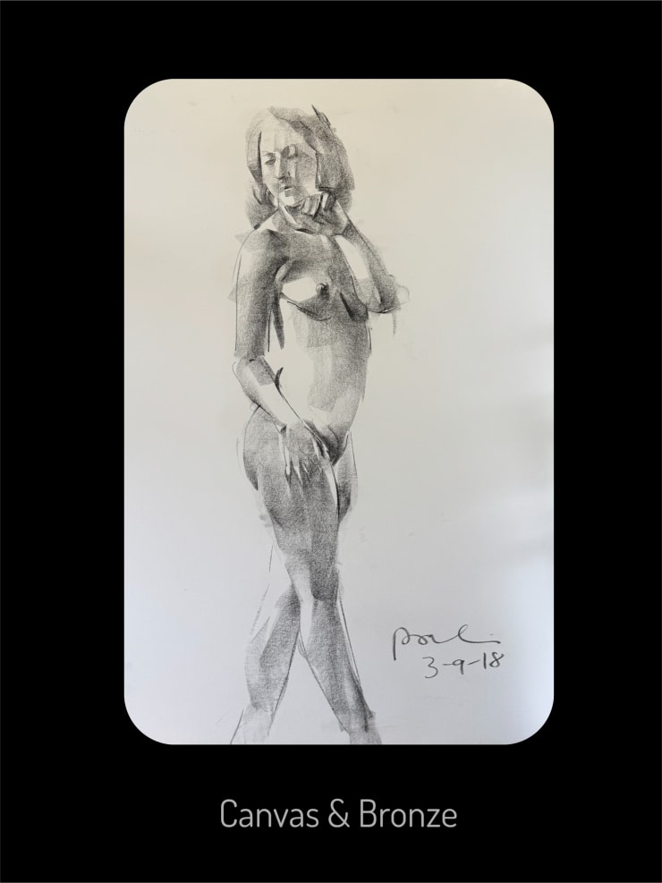 Prabin Badhia, glance (charcoal on paper, drawing, sketch, figure), 2018