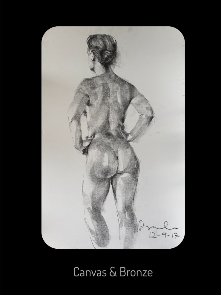 Prabin Badhia, confidence (charcoal on paper, drawing, sketch, figure), 2017