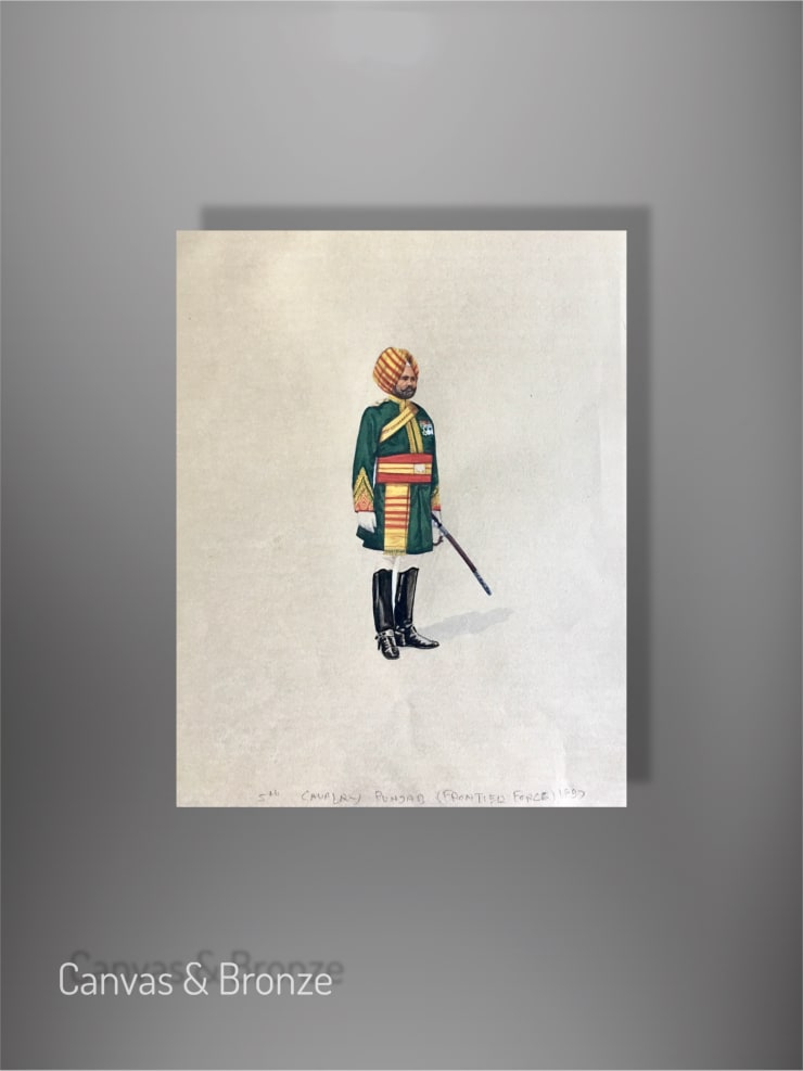 "Military Figure" by Roberto de Fortino, watercolor painting depicting a historical soldier in traditional uniform with vibrant colors and intricate details.