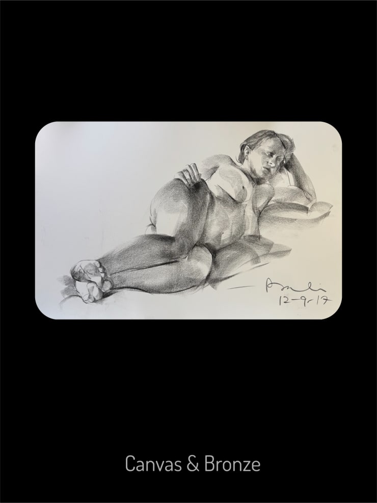Prabin Badhia, consider (charcoal on paper, drawing, sketch, figure), 2017