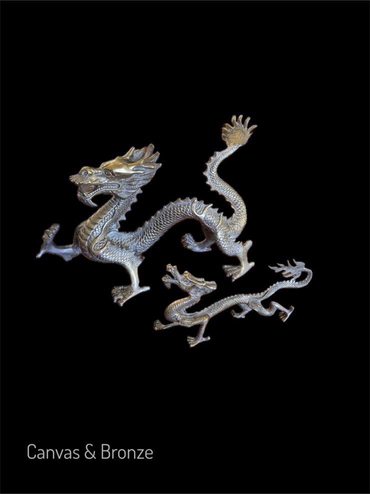 Three intricately detailed silver dragon sculptures on a black background, showcasing elegant curves and textured scales, embodying Asian cultural artistry.