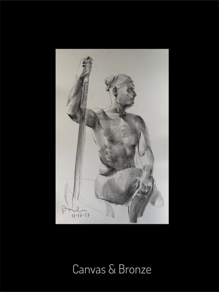 Prabin Badhia, determined (charcoal on paper, drawing, sketch, figure), 2018