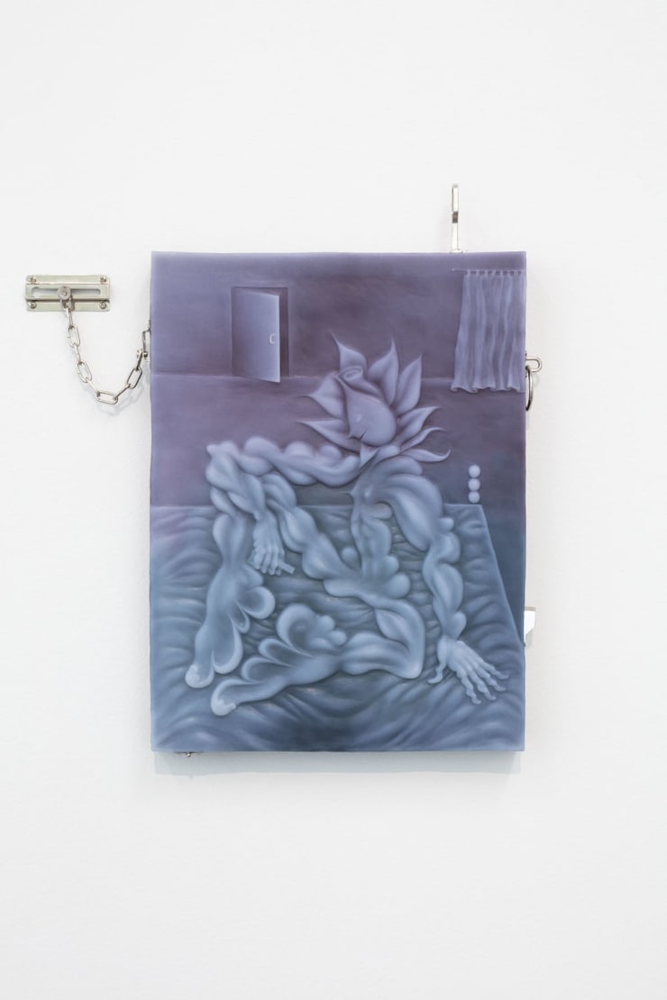 ASMA Beautiful, close the door, 2021 Platinum silicone, MDF, hardware. 48 x 38 x 4.5 cm (18.90 x 14.96 x 1.77in)