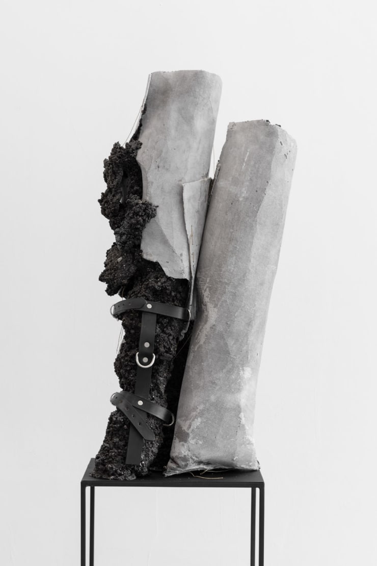 Tomás Díaz Cedeño Strap On, 2019 Soil, plaster, brass powder, leather, thread 172 x 40 x 50 cm (67.72 x 15.75 x 19.69 in)