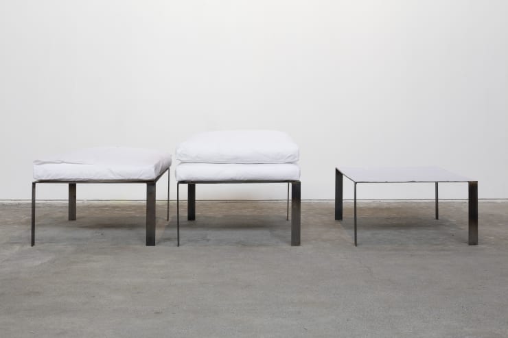 Lukas Gschwandtner Drawing of a daybed, 2023 steel, feathers and cotton 31 x 120 x 80 cm (12.2 x 47.2 x 31.4 in)