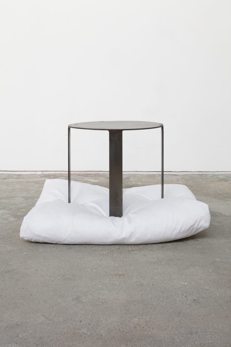 Lukas Gschwandtner Drawing of a stool, 2023 steel, feathers and cotton 30 x 35 x 35 cm (11.8 x 13.8 x 13.8 in)