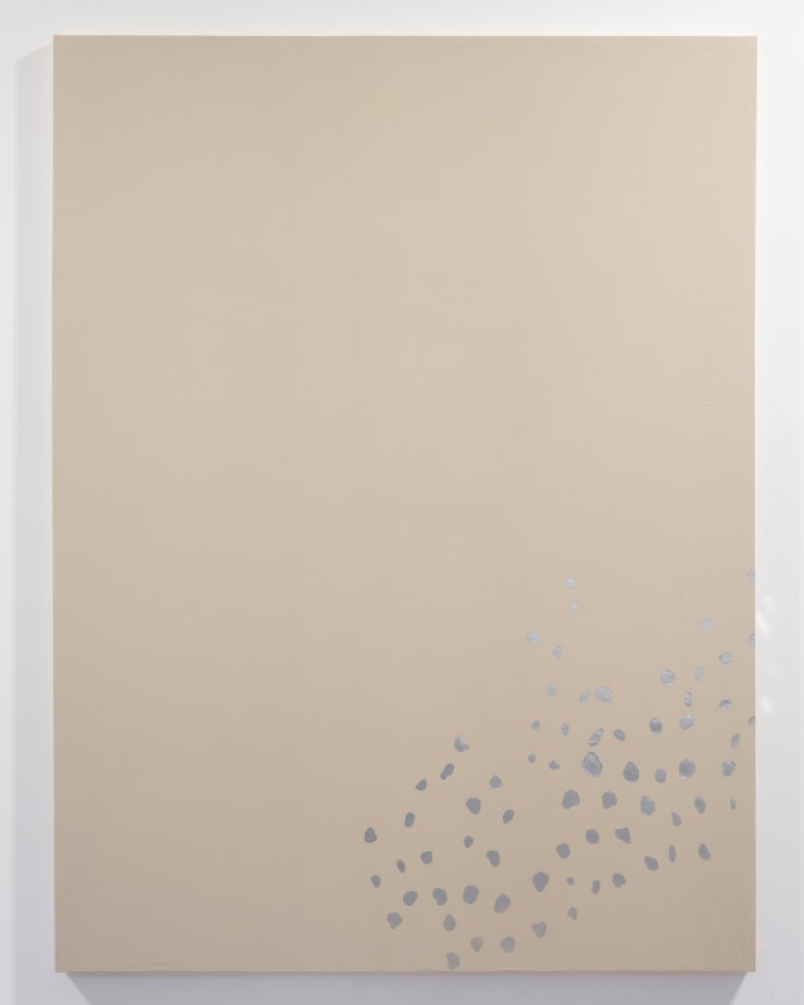 Julia Rometti 100% cotton fabric and aluminum foil, dots 3, 2024 Cotton fabric stretch on canvas, aluminum foil, acid free glue 200 x 150 x 5 cm (78.7 x 59 x 2 in)