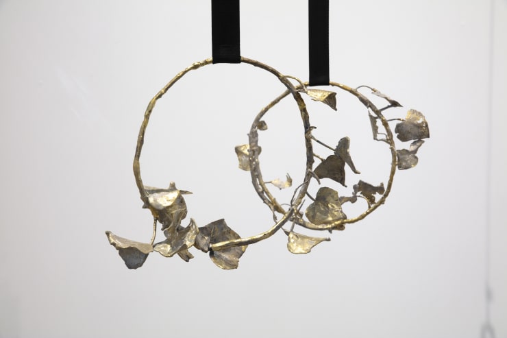 Julia Rometti Bronze, synthetic strip webbings, carabiners, 2024 Lost wax cast bronze, synthetic strip webbings, carabiners, metal cables 93 x 34 x 12 cm (36.6 x 13.4 x 4.7 in) 94 x 37 x 10cm (37 x 14.5 x 4 in)