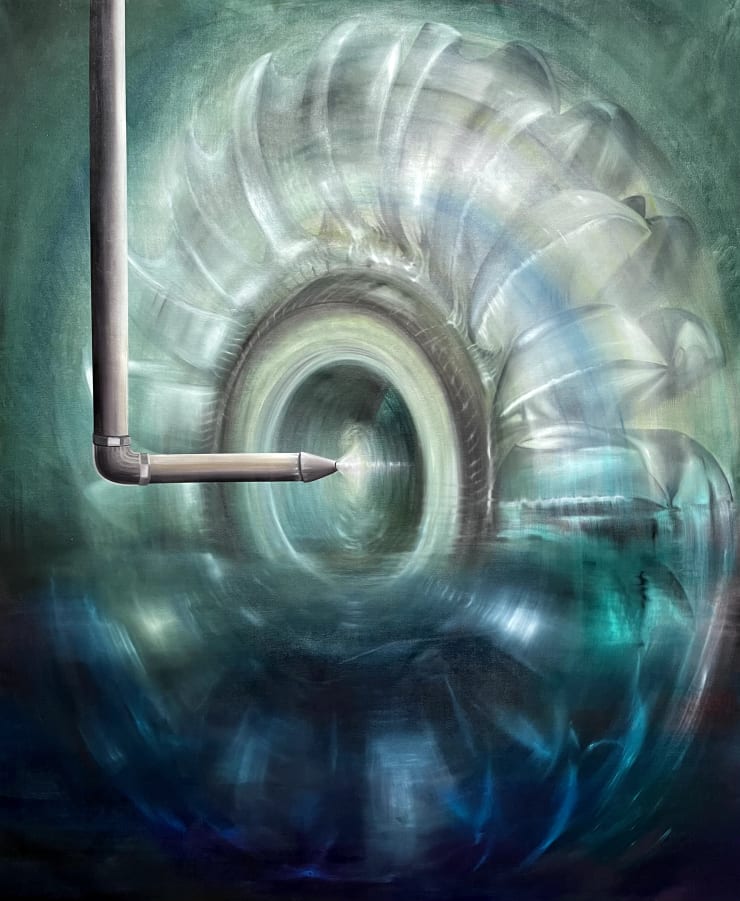 Carolina Fusilier Turbina Pelton , 2024 Oil on Canvas 243 x 200 x 3 cm (95.7 x 78.7 x 1.2 in)