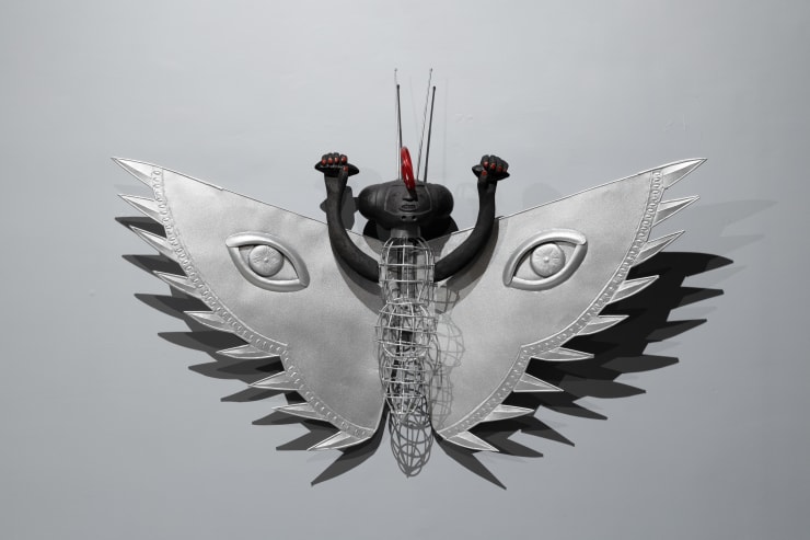 Naomi Rincón Gallardo Mariposa I, 2024 Tin, ceramics, wood, plastic & iron structure 110 x 144 x 45 cm (43.3 x 56.6 x 17.7 in) (NRG-2024-07)