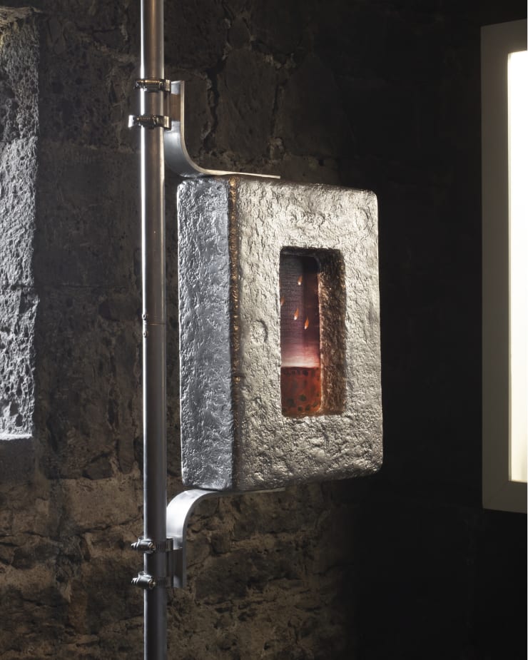 Carolina Fusilier Las inmortalistas V, 2025 Double side painting. Styrofoam covered with papier-mâché. Oil on canvas on wood. Aluminum tubes. Detail of dried bug with small spring attached to base Double side painting: 39.5 x 28 x 10 cm (15.3 x 11 x 3.9 in) With structure: 259 x 97.5 x 103 cm (101.9 x 38.1 x 40.5 in)