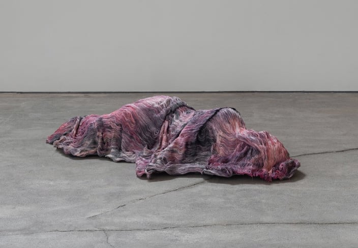 Manuela de Laborde Ofrenda de tiempo, segunda, 2025 Hand-stitched textile, synthetic-inked cotton 190 x 80 x 40 cm (74.8 x 31.5 x 15.7 in)