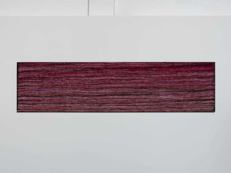 Manuela de Laborde Ofrenda de tiempo, primera, 2025 Hand-stitched textile, synthetic-inked cotton 280 x 69.5 x 0.6 cm (110.2 x 27.4 x 0.2 in)