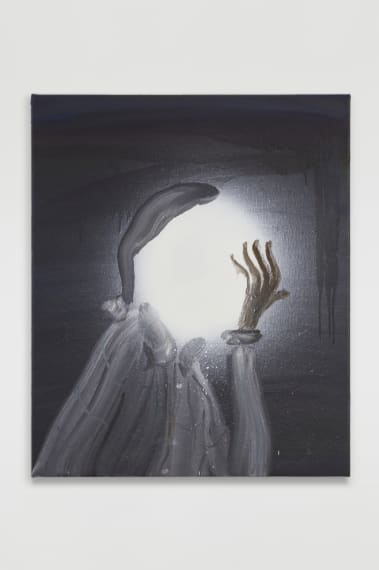 Jose Bonell Homo Laborans, 2025 Oil and spray paint on linen 55 x 46 x 3 cm (21.7 x 18.1 x 1.2 in)