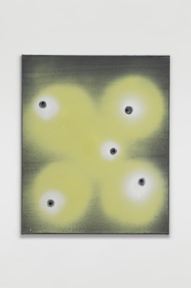 Jose Bonell Insomne, 2025 Oil and spray paint on linen 46 x 38 x 3 cm (18.1 x 15 x 1.2 in)