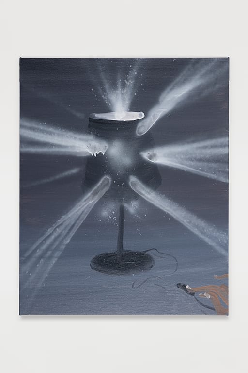 Jose Bonell Encender la sombra, 2025 Oil and spray paint on linen 73 x 60 x 3.5 cm (28.7 x 23.6 x 1.4 in)