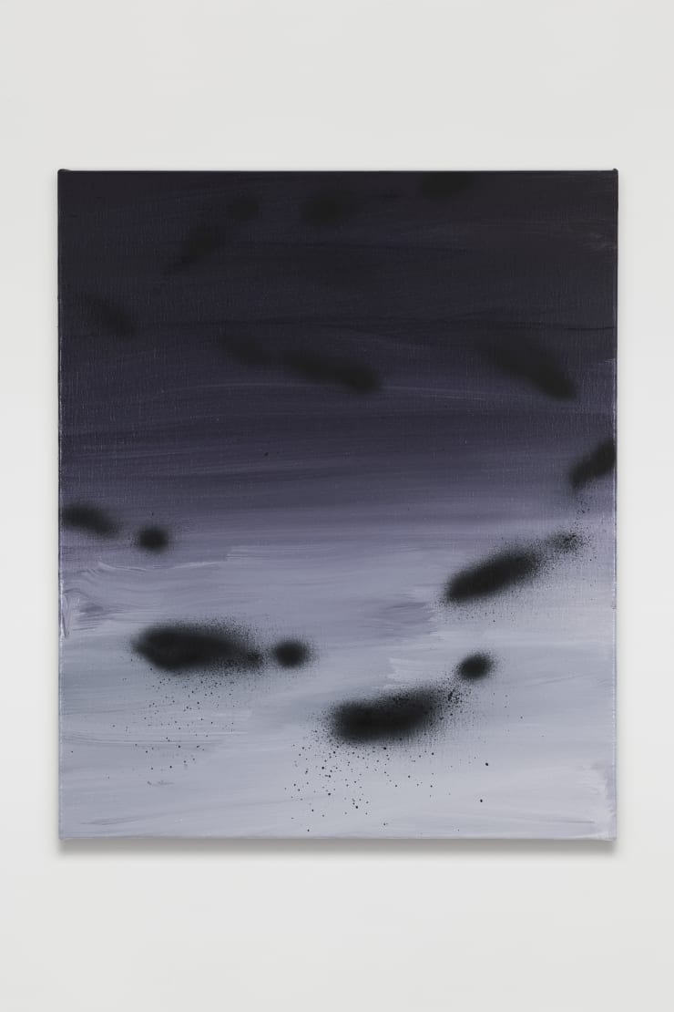 Jose Bonell Paseante, 2025 Oil and spray paint on linen 55 x 46 x 3 cm (21.7 x 18.1 x 1.2 in)