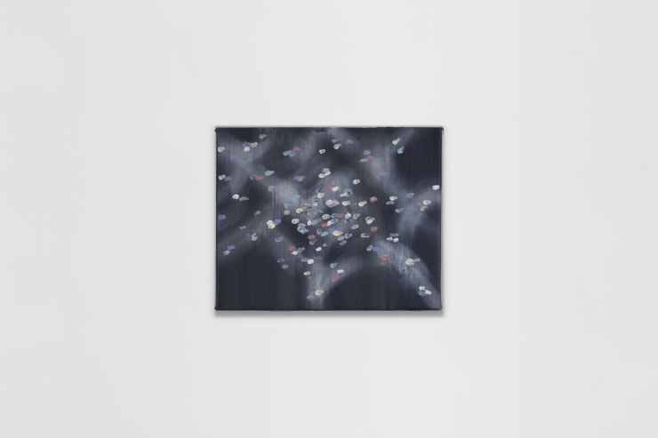 Jose Bonell Festín, 2025 Oil and spray paint on linen 22 x 27 x 3 cm (8.8 x 10.6 x 1.2 in)