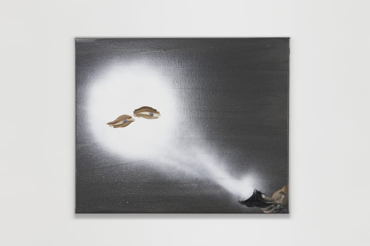 Jose Bonell Encuentro, 2025 Oil and spray paint on linen 38 x 46 x 3 cm (15 x 18.1 x 1.2 in)