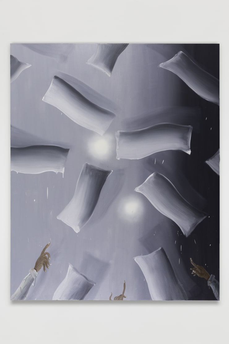 Jose Bonell Nuit Blanche, 2025 Oil and spray paint on linen 185 x 150 x 3.5 cm (72.8 x 58.9 x 1.4 in)