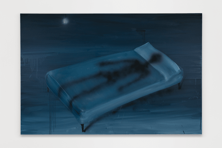 Jose Bonell Mil noches, 2025 Oil and spray paint on linen 130 x 195 x 3.5 cm (51.2 x 76.8 x 1.4 in)