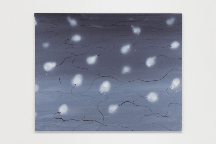 Jose Bonell Recreo, 2025 Oil and spray paint on linen 80 x 100 x 3.5 cm (31.5 x 39.4 x 1.4 in)