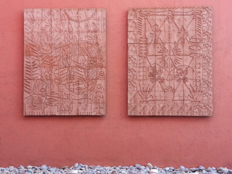 Tomás Díaz Cedeño Camino a Senguio, 2022 Low temperature clay and steel 294 x 226 x 8 cm (115.7 x 89 x 3.1 in) Tomás Díaz Cedeño Semillas, 2022 Low temperature clay and steel 294 x 226 x 8 cm (115.7 x 89 x 3.1 in)