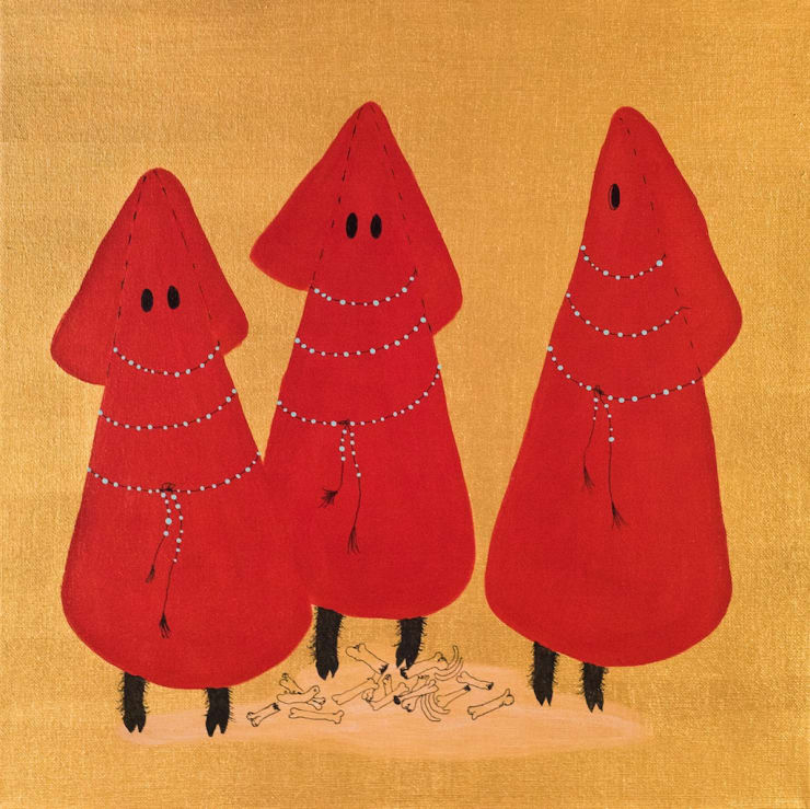 Klerkar í klípu / Clergy Clumsiness, 2017 Acrylic paint and ink on canvas 40 x 40 cm GKF0040