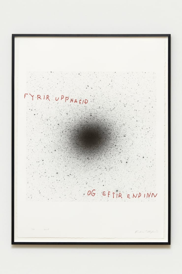 Fyrir upphafið og eftir endinn, 2017 Ljósekta bleksprautuprent og silkiþrykk á 250g/m2 BFK Rives pappír. / Archive inkjet print and silkscreen on 250gsm BFK Rives paper. 57 x 76 cm KEH0205_D_1