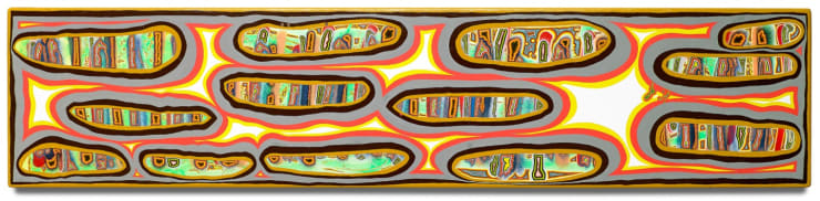 Bordello, 2015 Blönduð tækni á fundinn við / Mixed media on found wood 33,3 x 147 x 2,5 cm