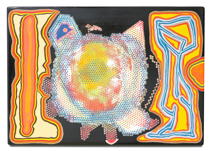 Fancy men (LOL), 2017 Blönduð tækni á fundinn við / Mixed media on found wood 54 x 76,4 x 2,2 cm DÖH0060