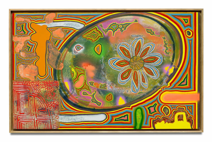 Spegill (dig if you will the picture), 2017 Blönduð tækni á fundinn við / Mixed media on found wood 53,4 x 83 x 3 cm