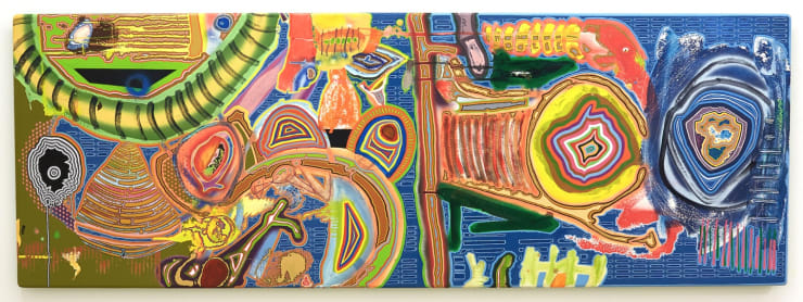 Brúðarbíllinn : Brúðubíllinn, 2017 Blönduð tækni á fundinn við / Mixed media on found wood 43 x 152 cm