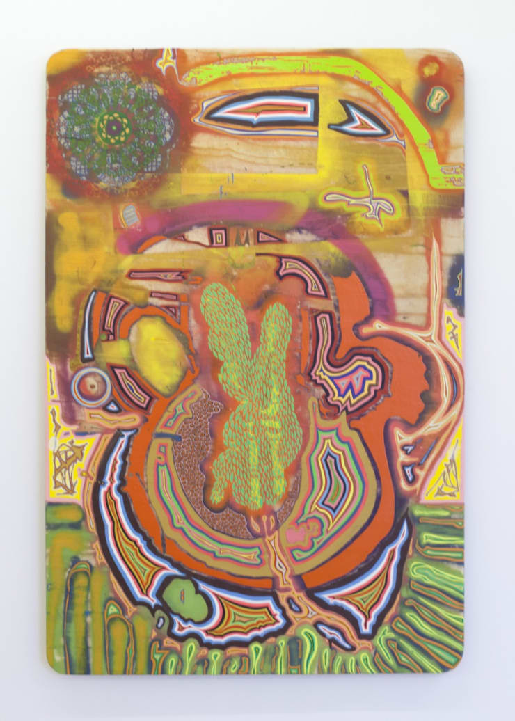 Whole (heart rate rabbit), 2015 Blönduð tækni á fundinn við / Mixed media on found wood 120 x 79,5 cm (47 3/16 x 31 1/4 in.) DÖH0016