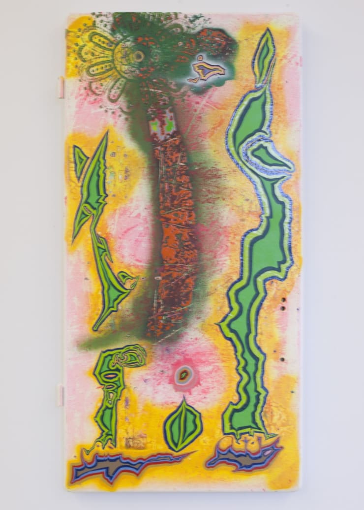 Blómið, 2015 Blönduð tækni á fundinn við / Mixed media on found wood 67 x 33 cm. (26 3/8 x 12 15/16 in.) DÖH0024