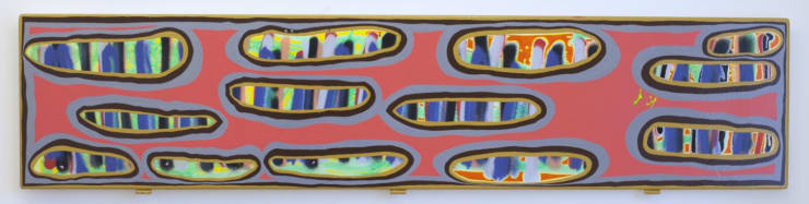 Bordello, 2015 Blönduð tækni á fundinn við / Mixed media on found wood 33 x 147 cm. (12 15/16 x 57 13/16 in.) DÖH0015