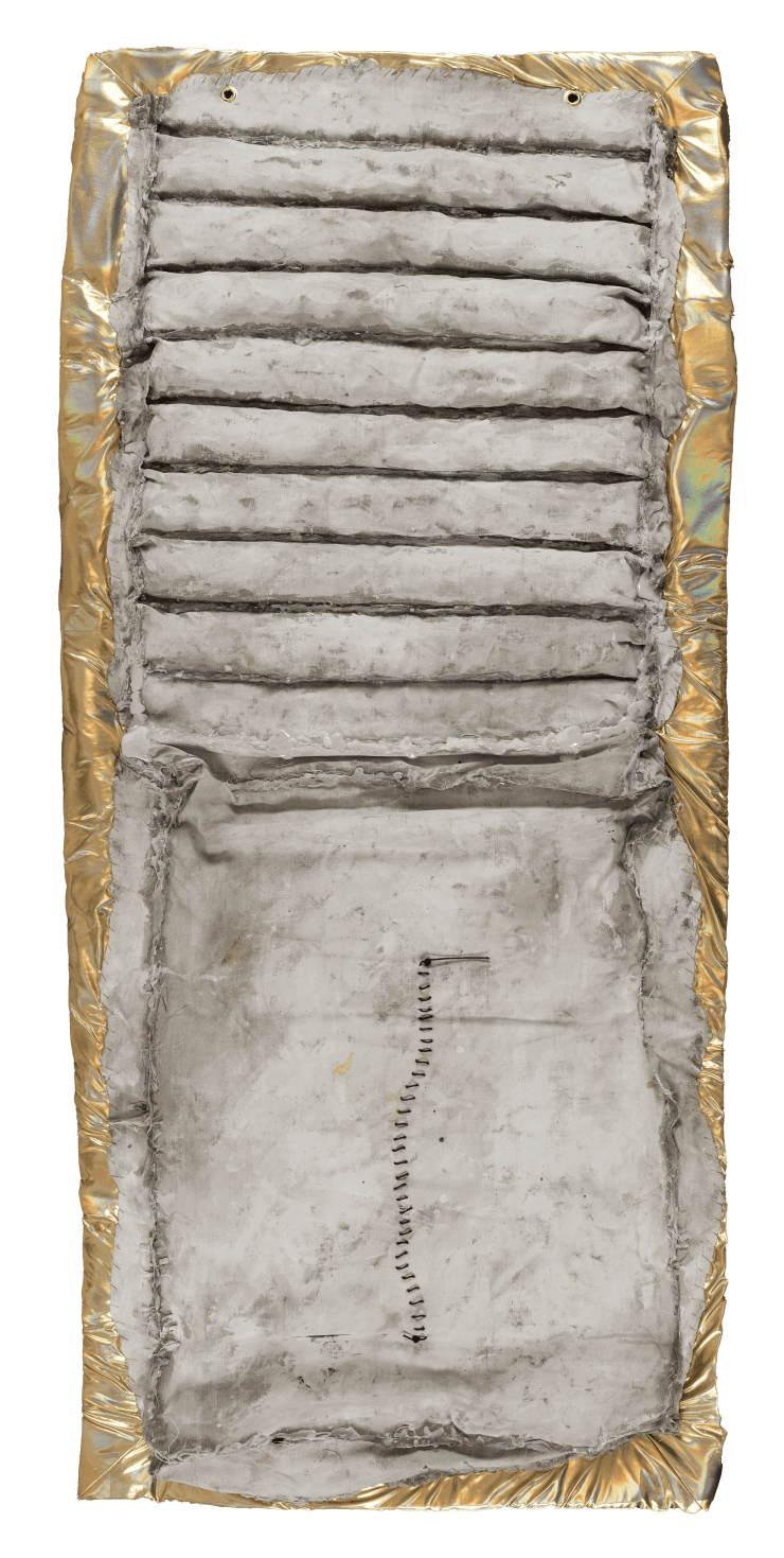 Nge Lay, Beautifully Thorned Path, 2023, 194 x 86 x 10 cm fabric canvas and mixed medium, photo by Bruno Pellerin