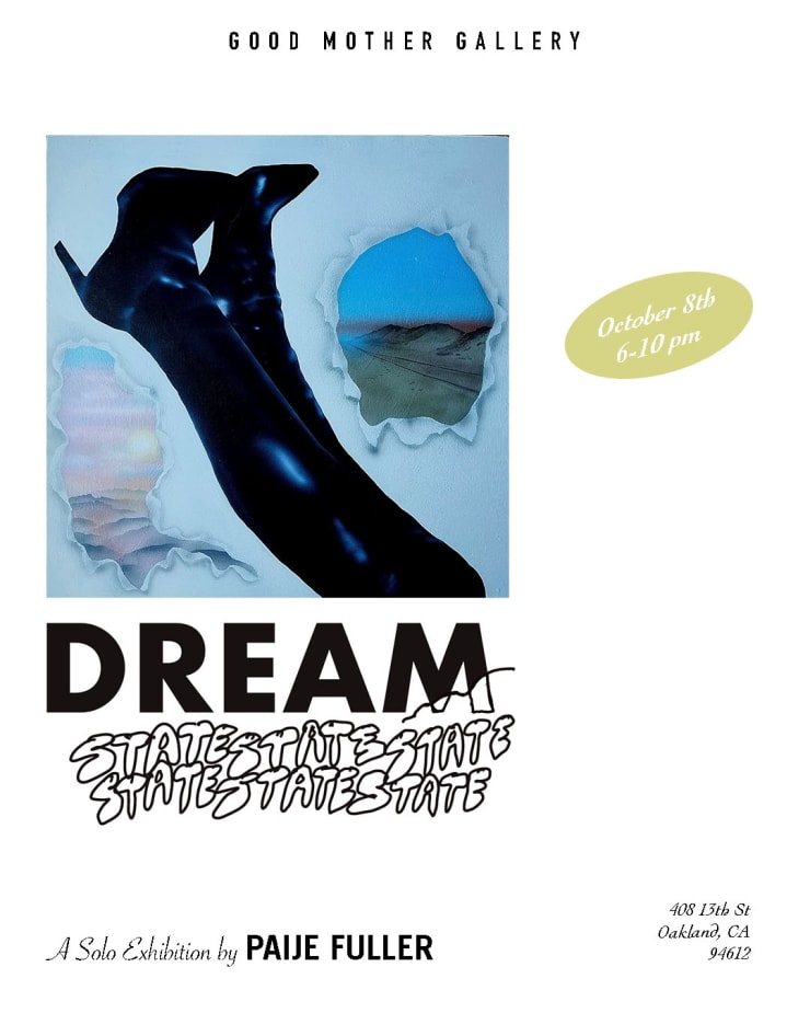 flyer image of high heel boots in the sky and information about the show opening