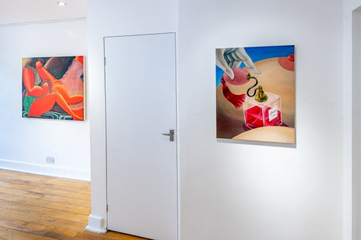 Oriele Steiner, You're Talking over People, 2021 Jeanine Brito, Fleisch (eau de parfum), 2022 Installation view